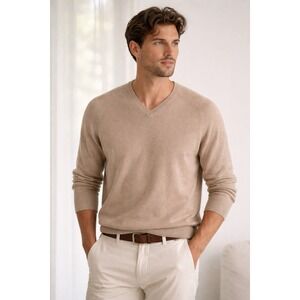 Vtg Alexander Julian Colours  Sweater Mens M Tan Cashmere V Neck Minimalist